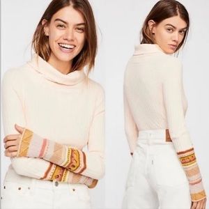 Free People embroidered cuff light pink sweater